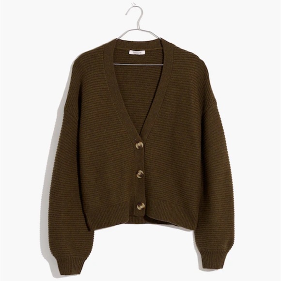 Madewell Sweaters - Madewell Olive Green Ribbed V-Neck Button Cardigan